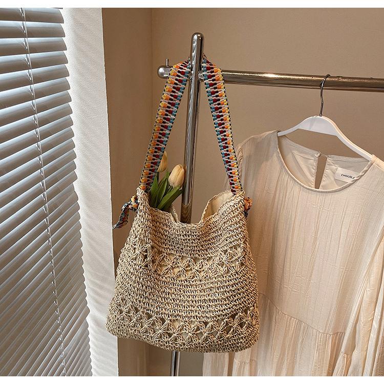 Wind Stroh gewebte Tasche neue Schulter handgewebte Tasche Damentasche vielseitige Urlaub Strandtasche Damentasche