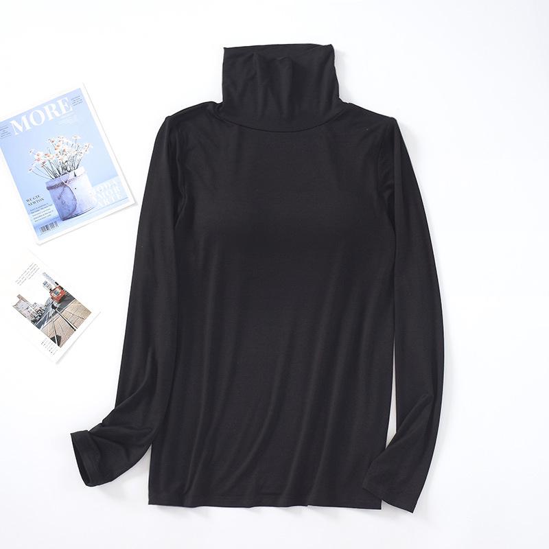 Modal Padded High Neck Long Sleeve Slimming T-Shirt with Built-in Bra for Women - Autumn/Spring.
