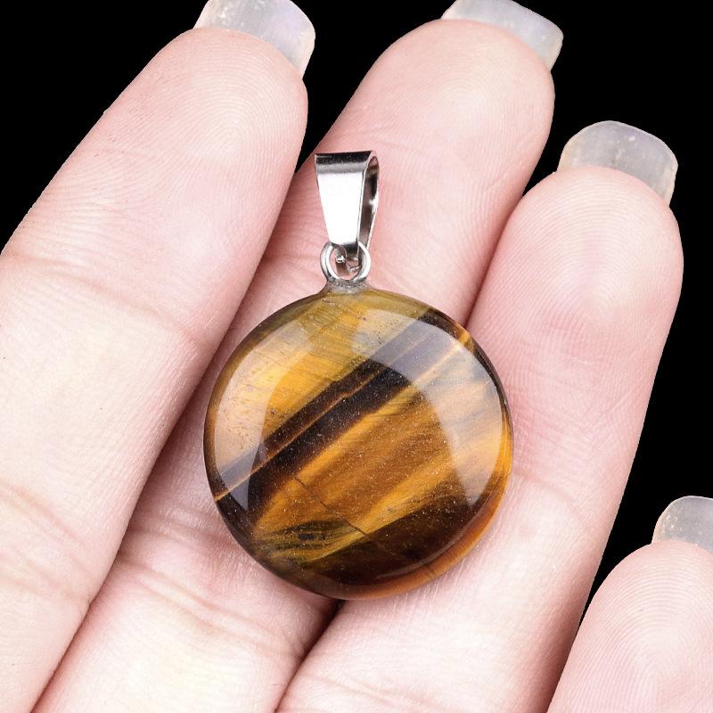 1pc 20mmNatural Stone Mixed Color Flat Round Shape Fine Ladies High Quality Pendant for Jewelry Making DIY Necklace Accessories