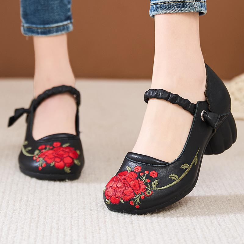 Fashion GKTINOO 2025 Spring Flower Genuine Cow Leather Shoes Women Shoes Elegant Fashion Shoes Woman Retro Handmade Shoes High Heels
