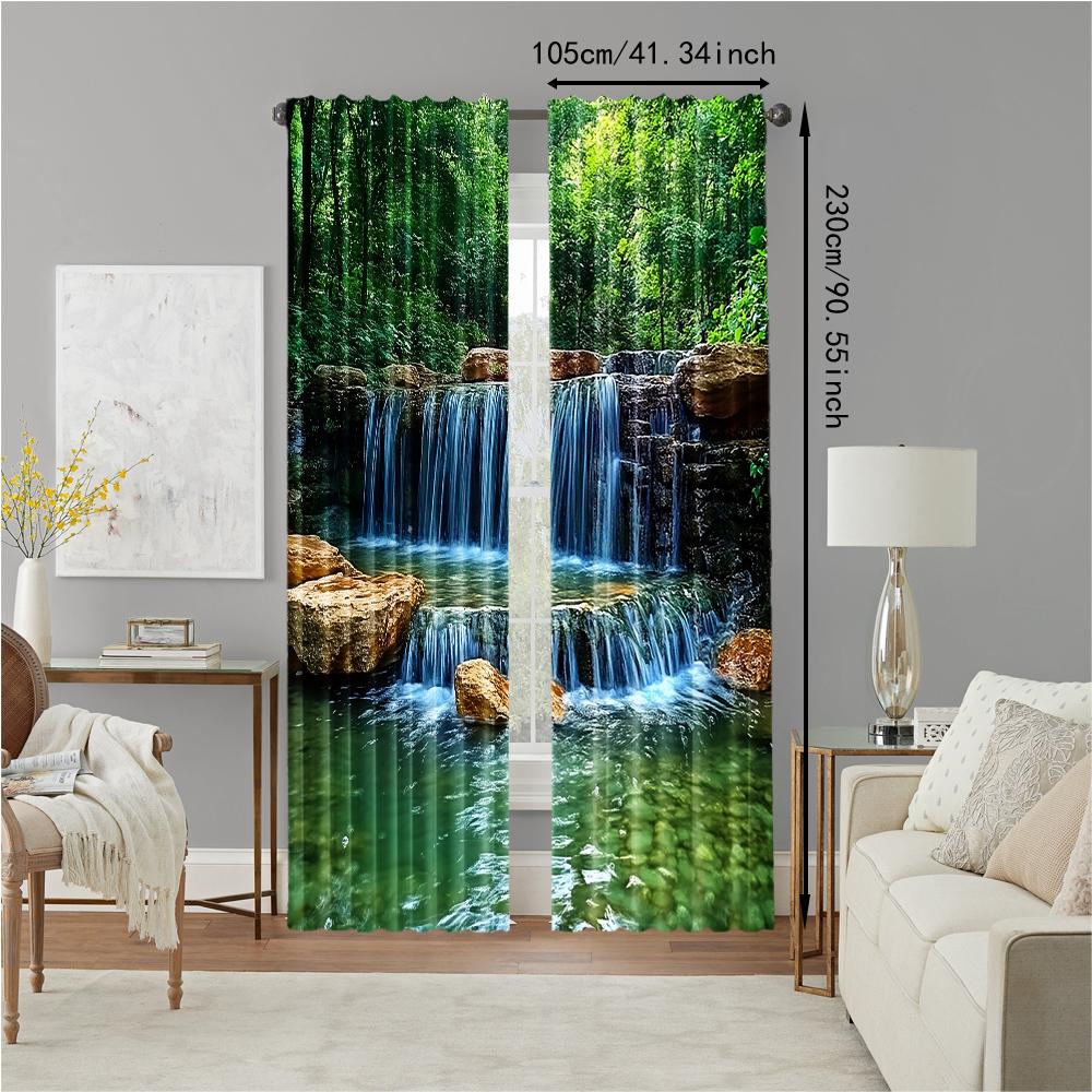 2 pcs, versatile polyester transparent curtains for home decoration Rainforest Waterfall Natural for use in bedrooms and living