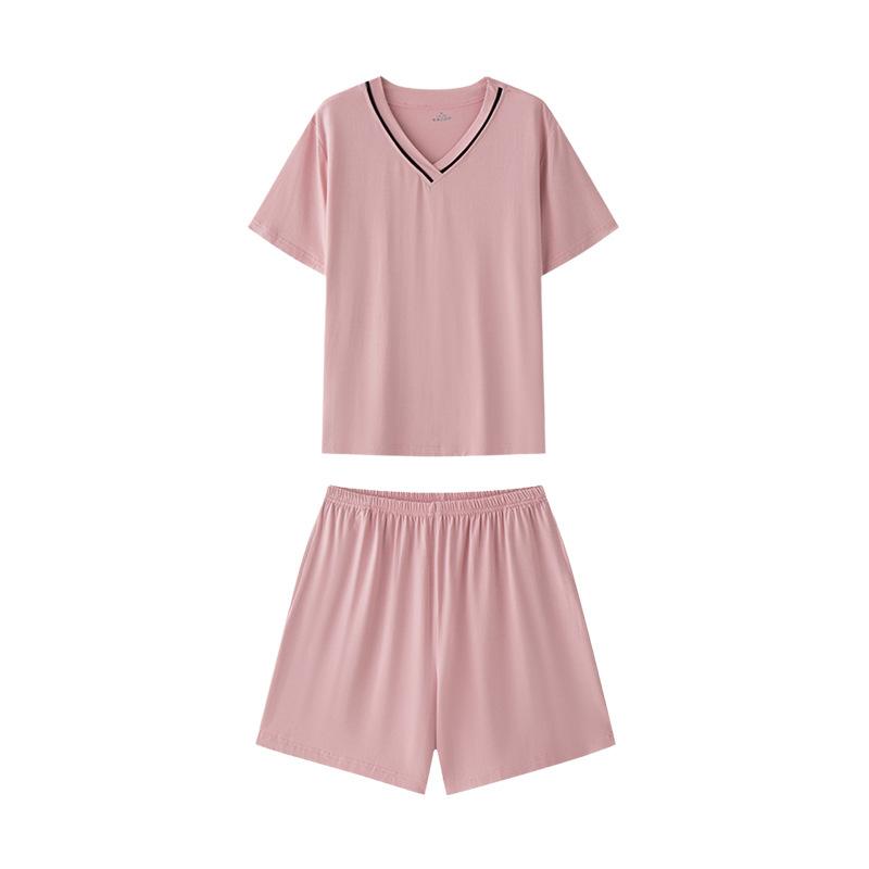 

Простые повседневные брюки с V-образным вырезом, летние шорты с короткими рукавами, женские домашние двухкомпонентные изделия для домашнего обихода XS розовый