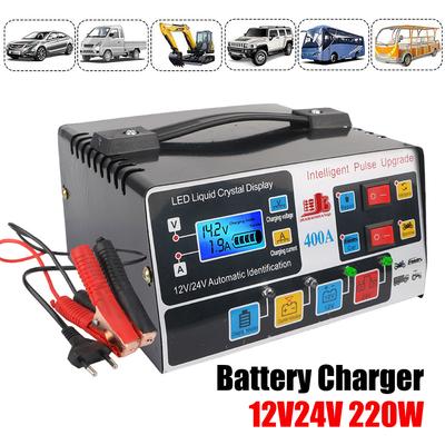 Pour SUV Camion Bateau Moto Intelligent 12V/24V 220W Prise UE Chargeur de Batterie de Voiture Haute Puissance Réparation d'Impulsions Écran LCD Entièrement Automatique