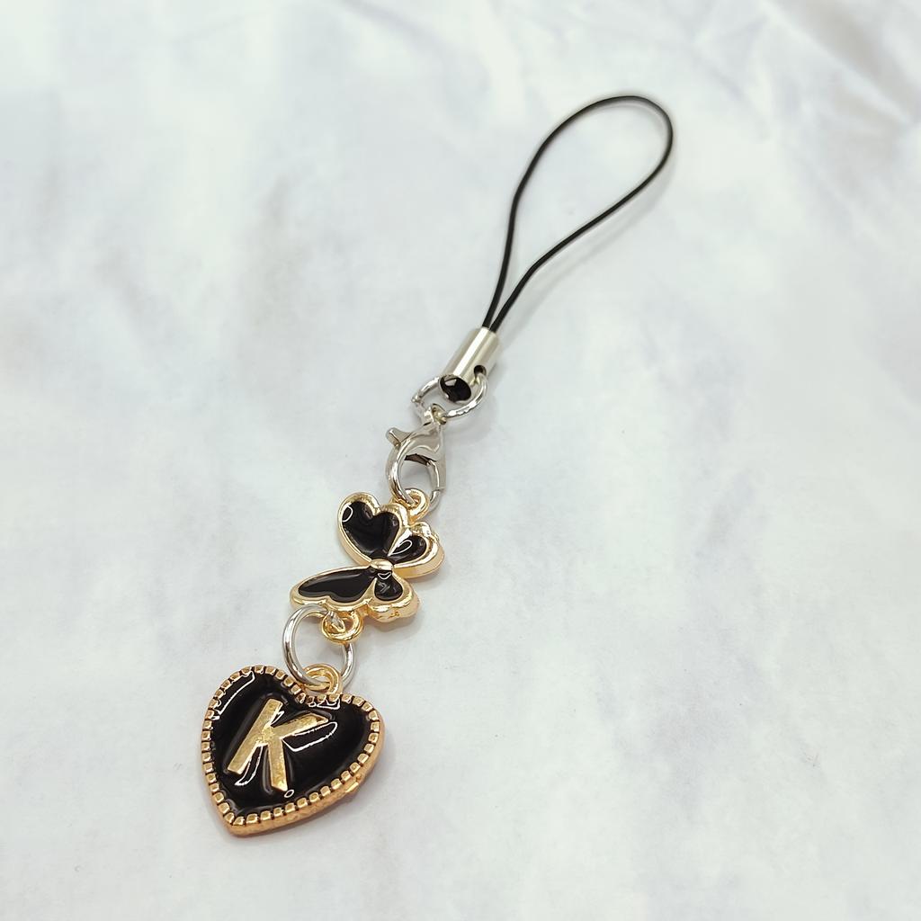 1 Stück Handy-Anhänger, DIY Schwarz Europäischer Stil Buchstabe und Schöner Schmetterling Handyband Taschenanhänger Zubehör