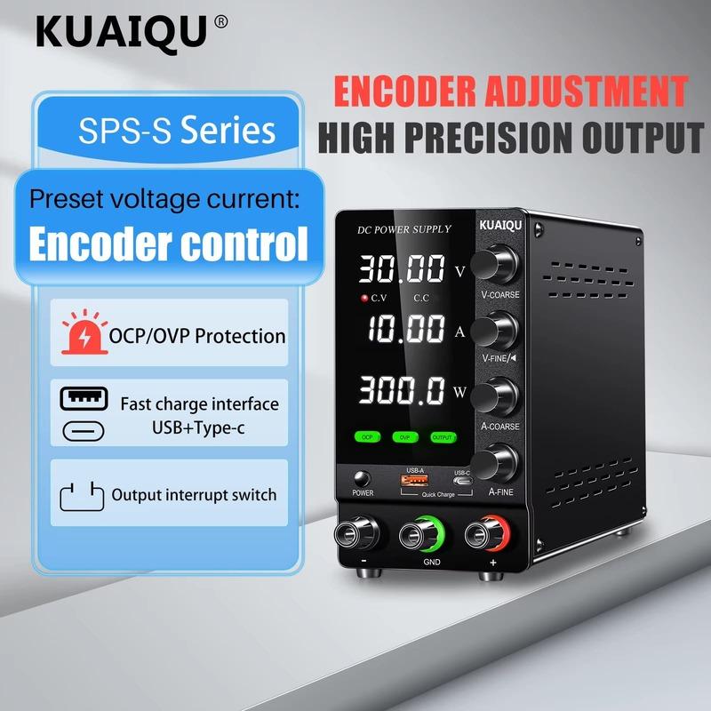 KUAIQU 2025 Neuestes OCP OVP DC Einstellbares Labornetzteil 30V 10A Ausgangsschalter USB-A TYPE-C-Anschluss Schnelles Aufladen