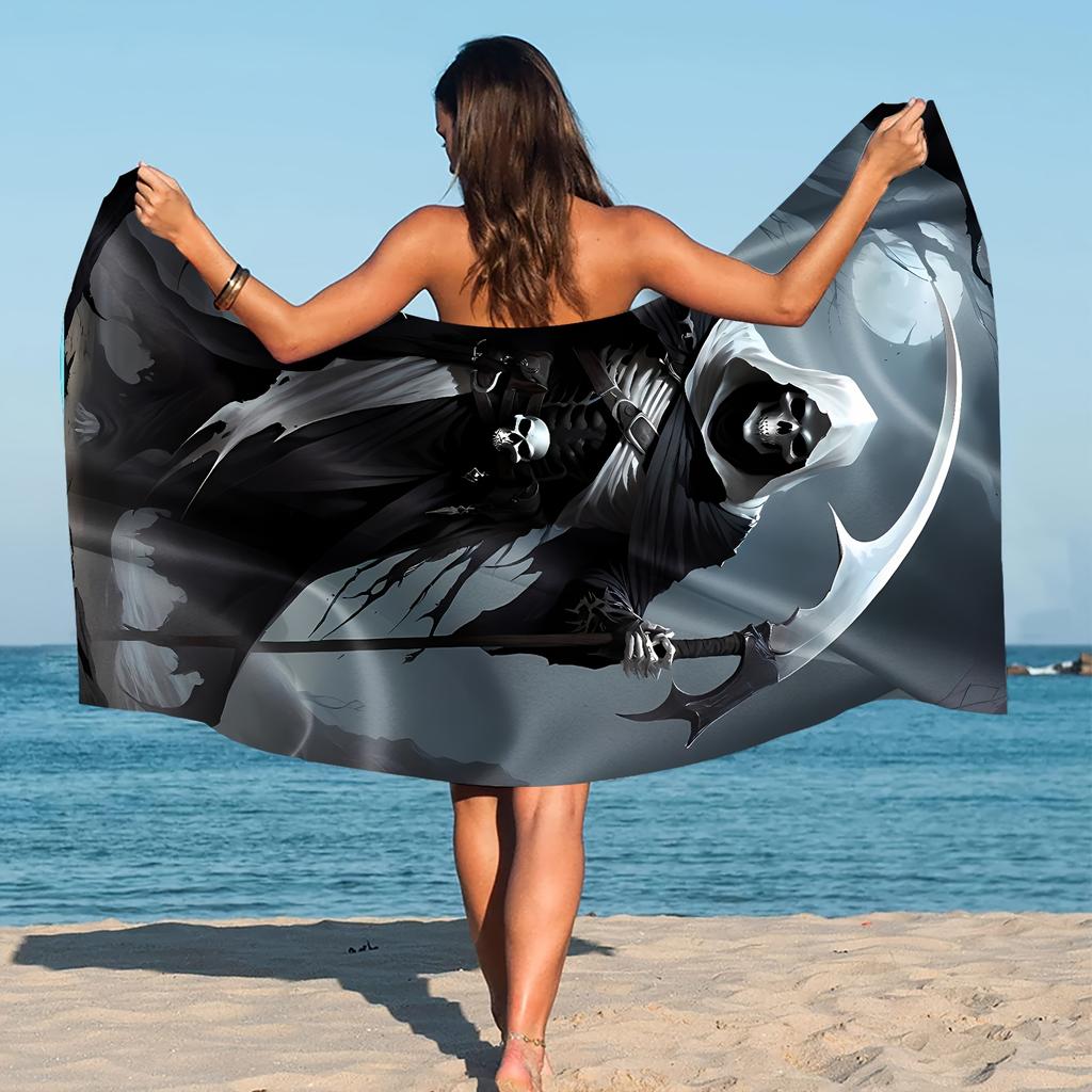 Sensenmann Totenkopf Sense Bedrucktes Strandtuch Polyester Weich Schnelltrocknend Großes Badetuch Sommer Schwimmbad Surfen Decke