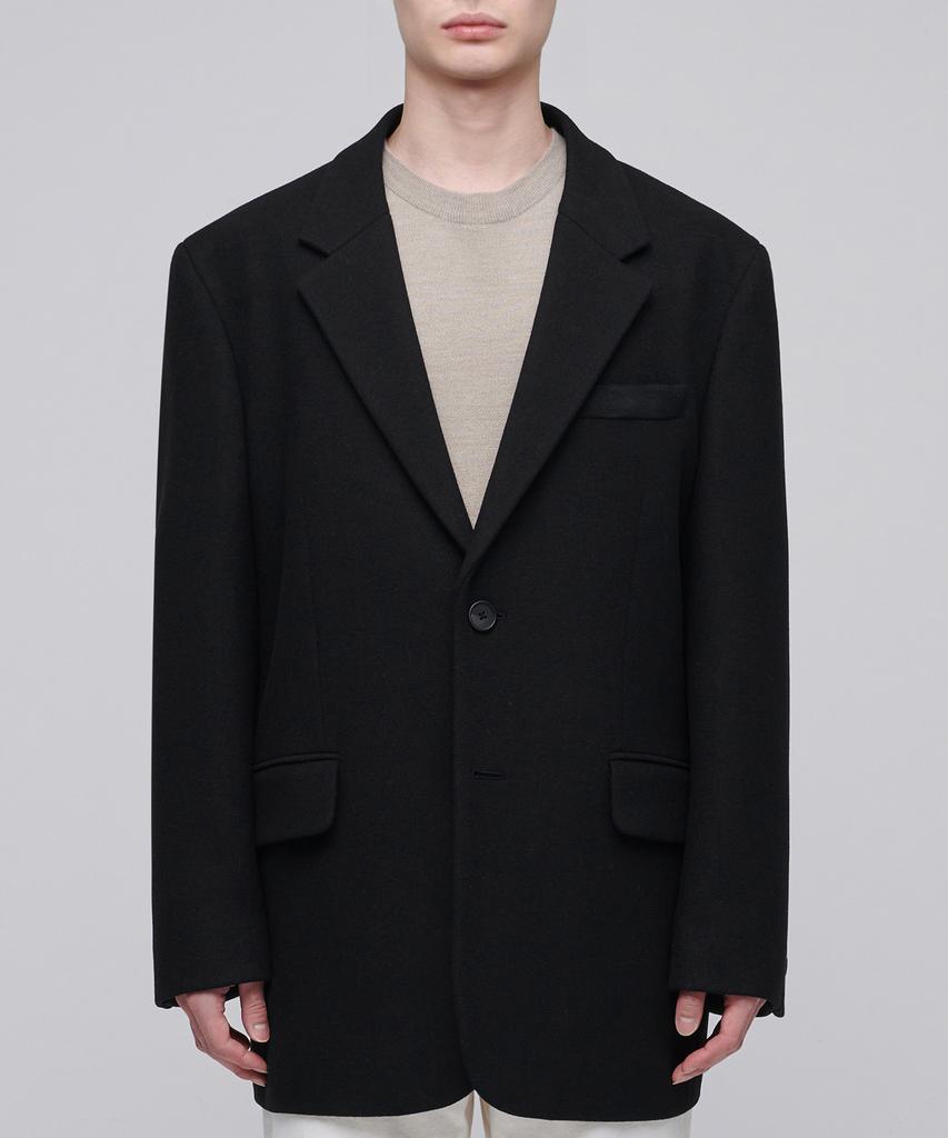 Musinsa Standard Wool Blend Melton Daddy Shoulder Oversized Blazer [Black]