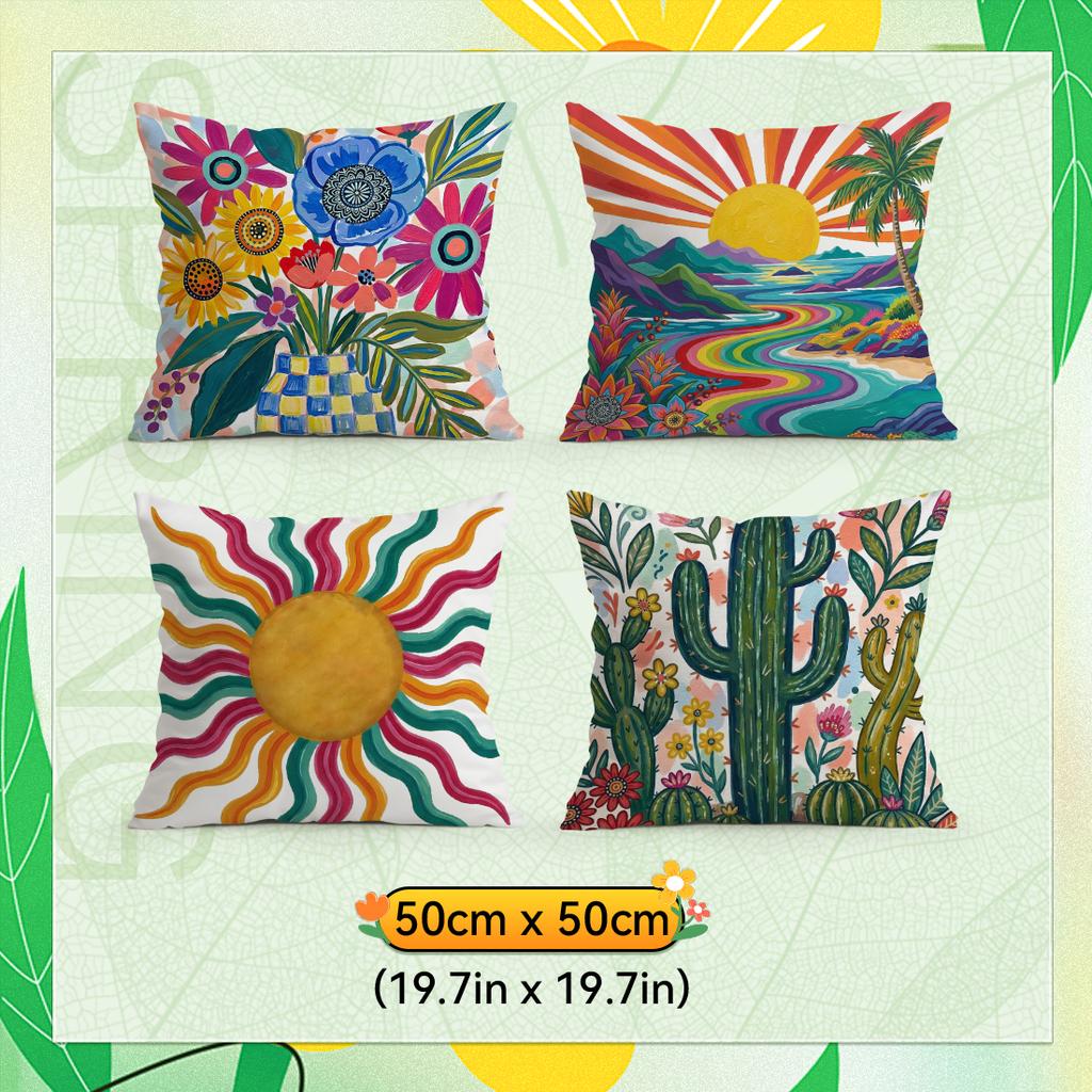 1,4 Pcs Vibrant Cactus And Desert Single-Sided Printed Pillowcase Cushion Cover,Suitable For Living Room,Bedroom,Car Decoration