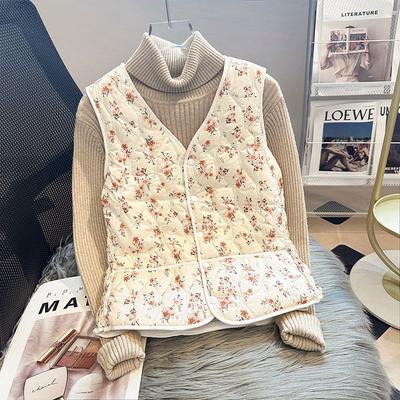 Women's Printed Fleece-Lined Vest Autumn/Winter Lamb Fleece Inner-Wear Close-Fitting Thick Cotton Sleeveless Jacket