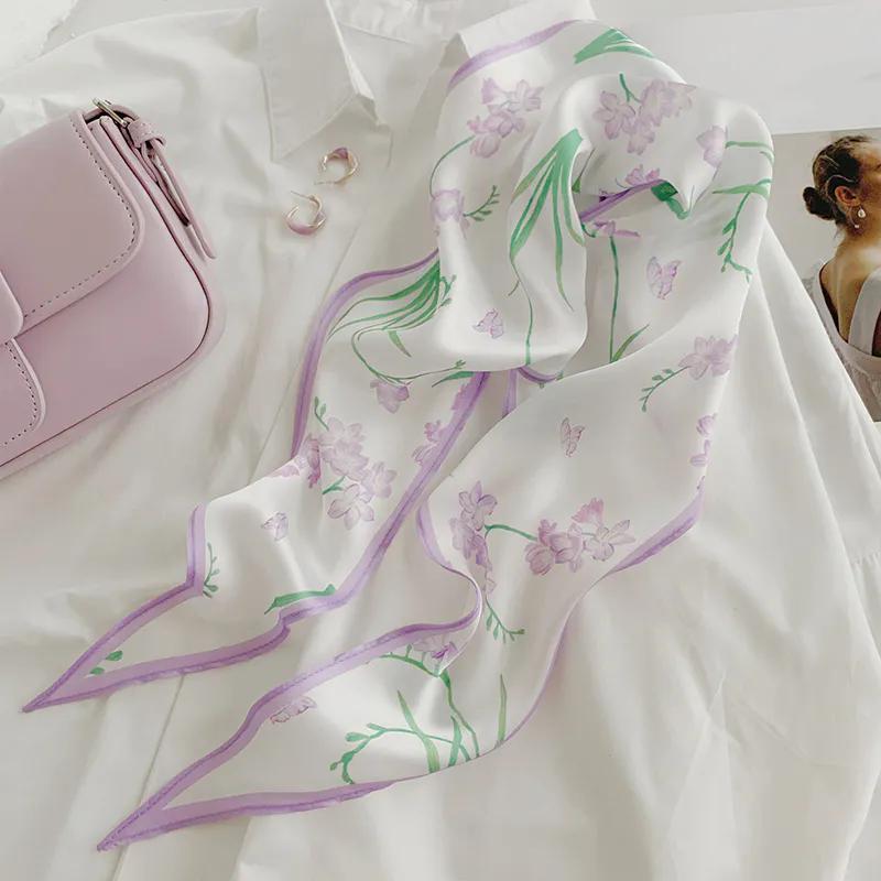 WTEMPO Retro Elegant Fashion Women's Flower Printed Soft Thin Silk Scarves Spring Summer Versatile Casual Outdoor Sunscreen Scarves