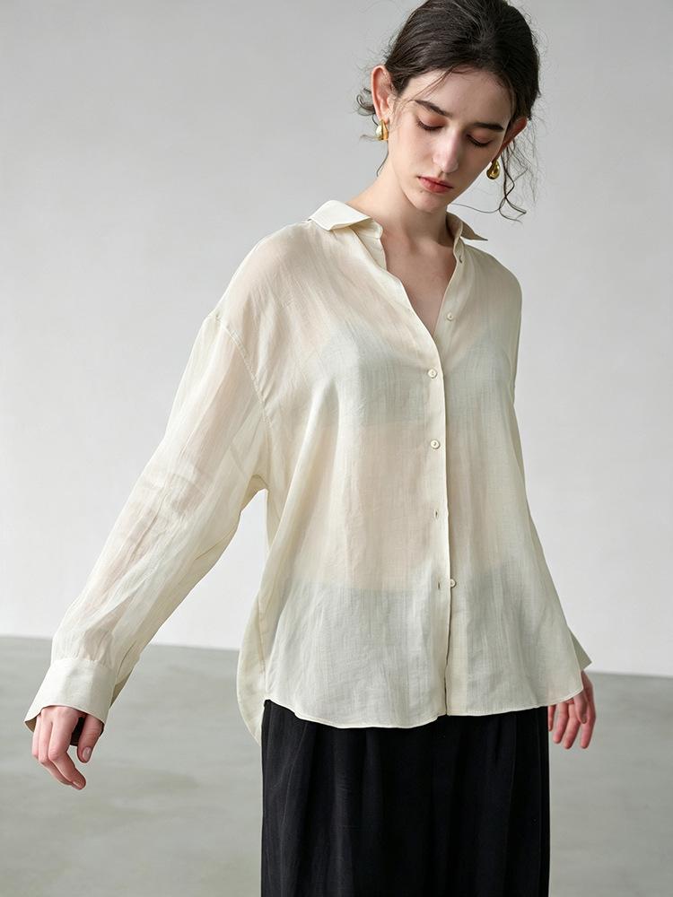 Lyocell hemp long-sleeved women's shirt spring and summer loose and thin versatile top