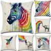 Versatile Cotton Linen Cushion Cover Featuring Cartoon Rainbow Animals For Stylish Decoration