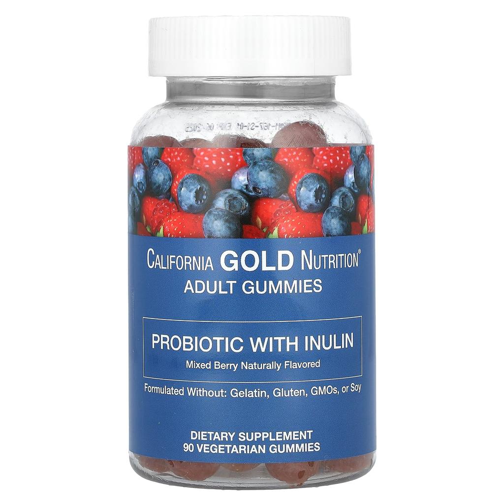 Probiotics with Inulin, Vitamin C, Folic Acid, Berry Extract Blend, Organic Inulin, Natural Mixed Berry Flavor, 90 Veggie Gummies