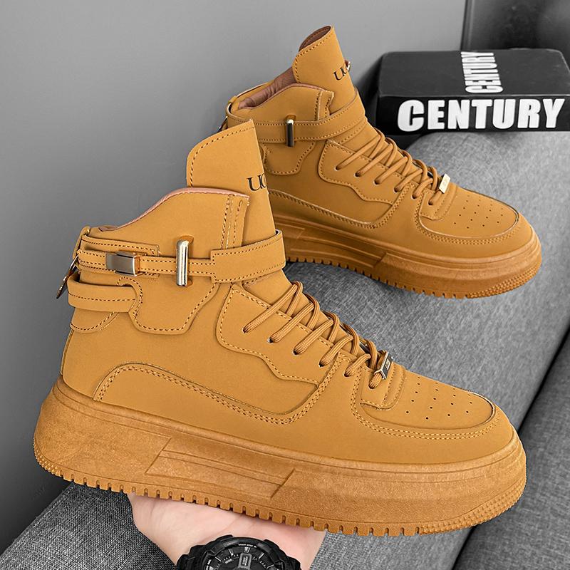 New Trendy and Fashionable Men's Outdoor Sports Anti-slip Casual High-top White Board Shoes for Autumn