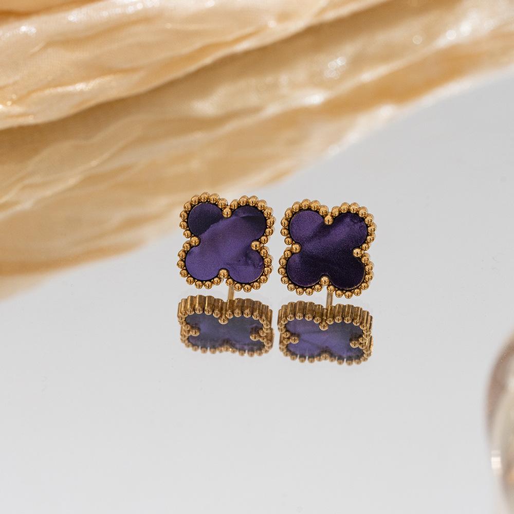 

Серьги из нержавеющей стали, серьги с четырехлистным клевером, женские минималистичные украшения для ушей из 18-каратного золота 18k real gold фиолетовый
