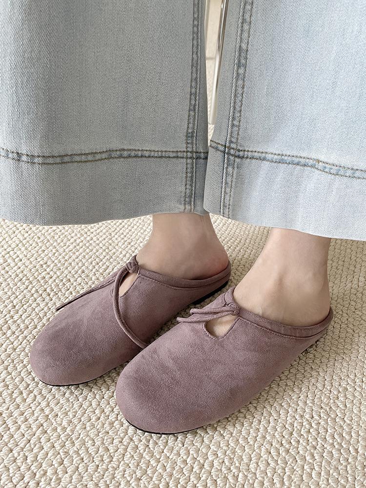 Fashion Suede Women Flats Slippers Designer Bow Mules Shoes Autumn Casual Slingback Shoes New Trend 2025 Walking Cozy Zapatillas Ladies