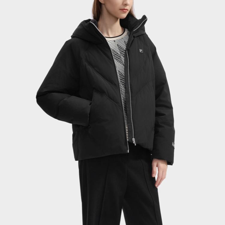 FILA Down Jacket Simple Fashion Hooded Windproof Puffer Coat Women Jackets Black F11W443911FBK