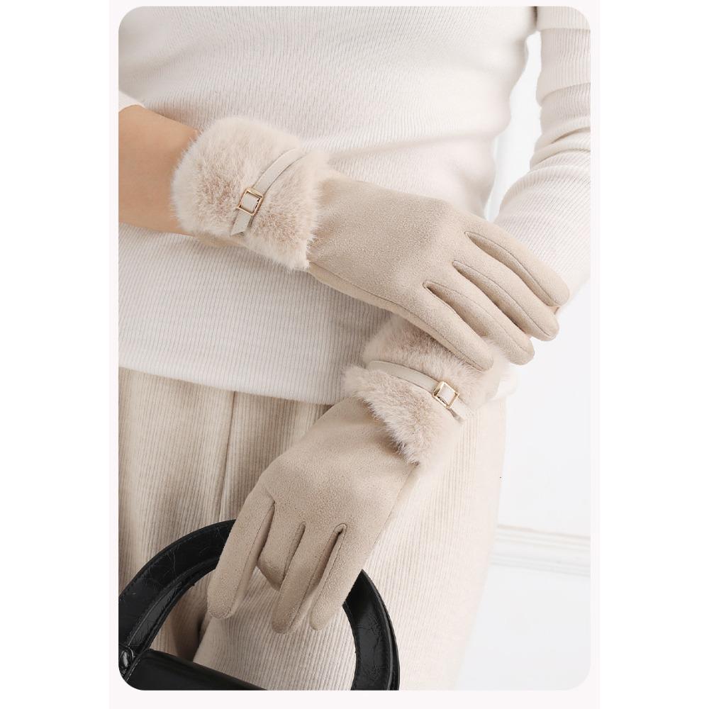 **Plush Gloves Women Winter Versatile Cold-Proof Warm Cycling E-Bike Frost Protection Full Finger Touchscreen Gloves**