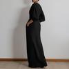 Abito Maxi da Donna Scollo a V Manica a Tre Quarti Vestibilità Aderente Vita Alta Elegante Monocolore Wrap Maxi Dress