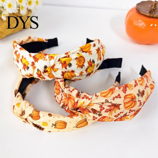 Decorative Headband for Holiday Parties Fall Knotted Women, Pumpkin Maple Leaf Headband, Stable Non Slip Hair Accessory Wide Brim Thanksgiving Autumn