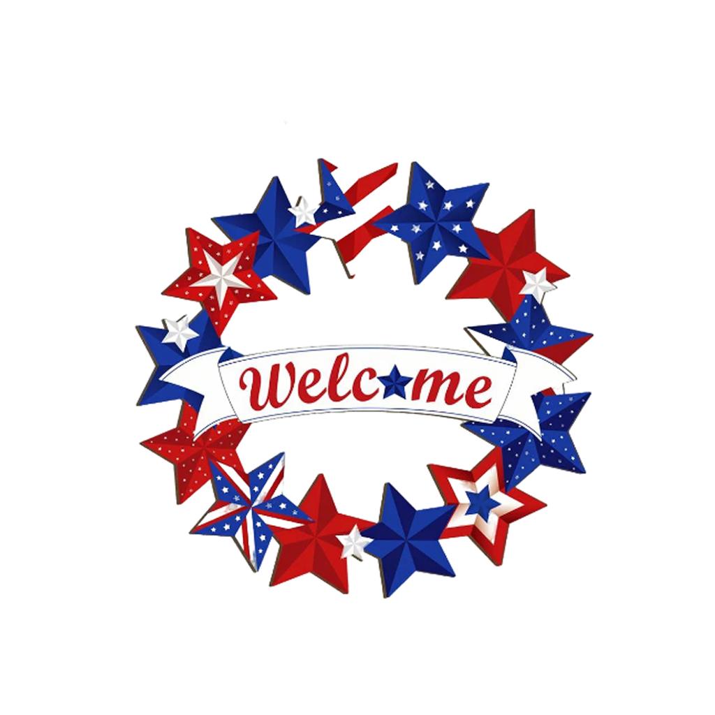 Wooden Patriotic Wreath Door Hanger Independence Day Decoration Wall Sign Plaque Home Hanging Ornament