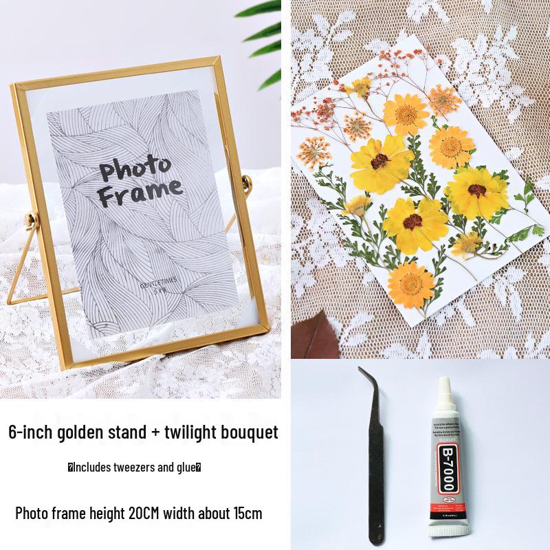Nordischer Stil Geometrischer Metall-Glas-Fotorahmen für Trockenblumen - DIY Geprägte Pflanzen specimen Anzeige, Kreatives Gold, Größen 4x6 & 7 Zoll