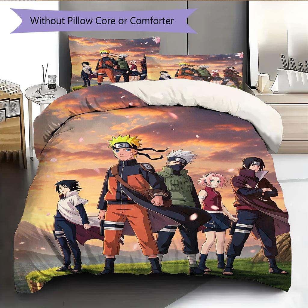 Naruto Character Pattern Bedding Home Decoration Birthday Gift (1 * Duvet Cover + 2 * Pillowcase, Without Core)