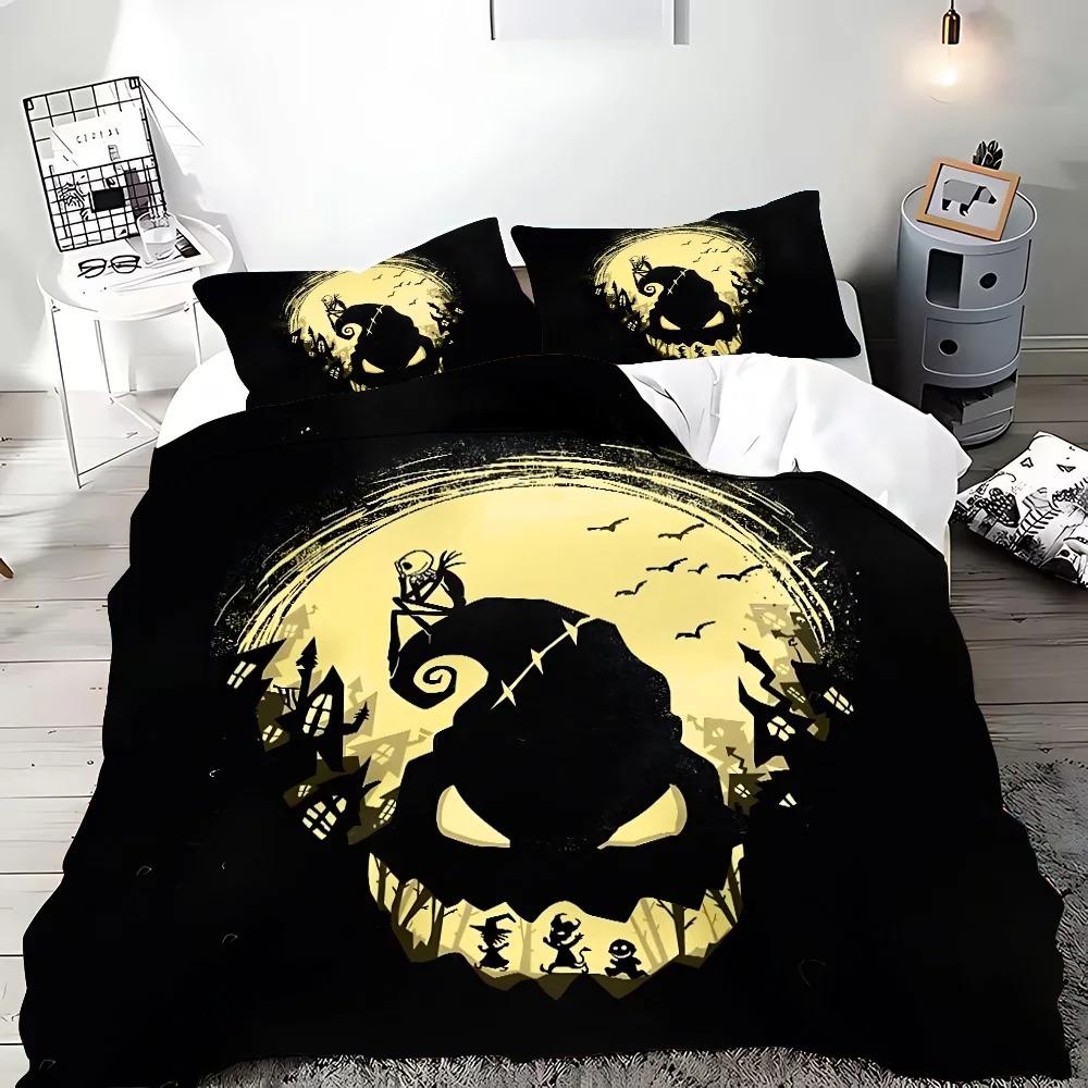 New Nightmare Before Christmas Duvet Cover with Pillow Cover Bed Set Jack and Sally 3D Skull Christmas Bedding Set Bedroom Decor