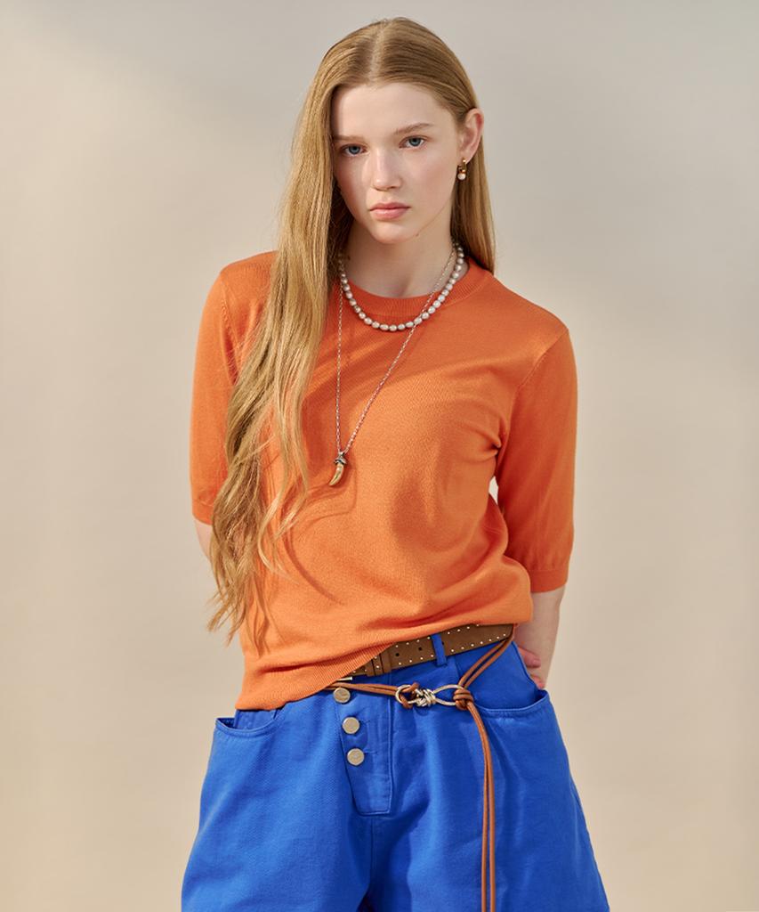 MAXZA Basic Round Neck Half Sleeve Knit