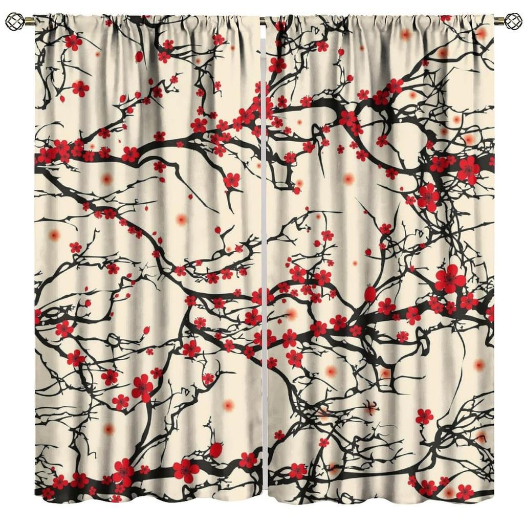 Boho Floral Curtain Flower Spring Wildflower Vintage Plant Bedroom Living Room Home Drapes Window Treatments Panel Curtains Polyester Area Decor