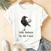 Women Hello Darkness My Old Friend Crow Coffee Graphic T Shirt Vintage Tee Gothic Raven Print Short Sleeve Casual Streetwear Top