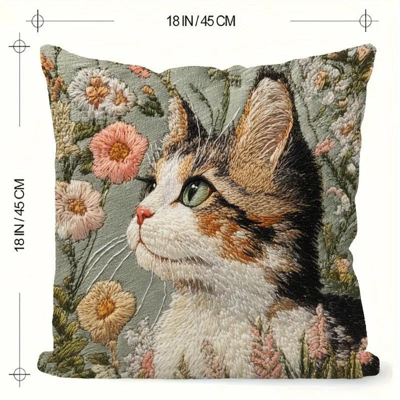VIKAMA Bohemian Style Cat Cushion Covers Chair Living Room Pillowcase Cozy Zipper Sofa Pillow Covers Bedroom Indoor Home Decor