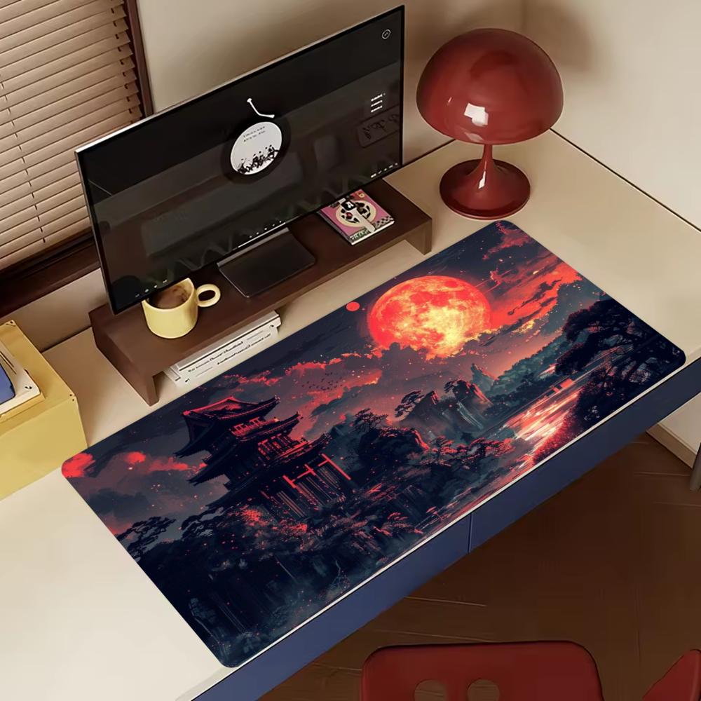 Dunkle Orientalische Mond Pagode Roter Ahorn Groß Erweitert Gaming Mauspadd Nicht Rutschende Gummiunterseite Für PC Gamer Laptop Bürogebrauch