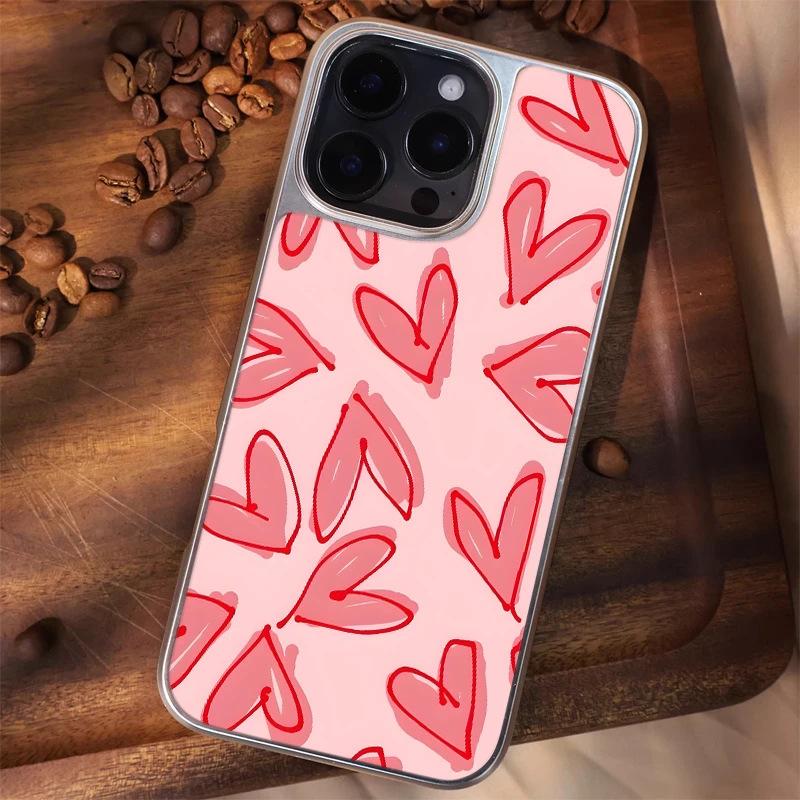Full screen pink love applies to Apple IPhone17pro mobile phone case 15/16 matte PC13 girl 14 electroplating