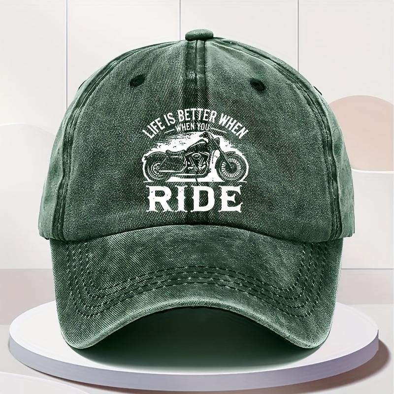 Unisexs Vintage Motorcycle Baseball Cap Adjustable Retro Biker Cap with Motorcycle Rider Text Pattern Lightweight Riding Cap Su