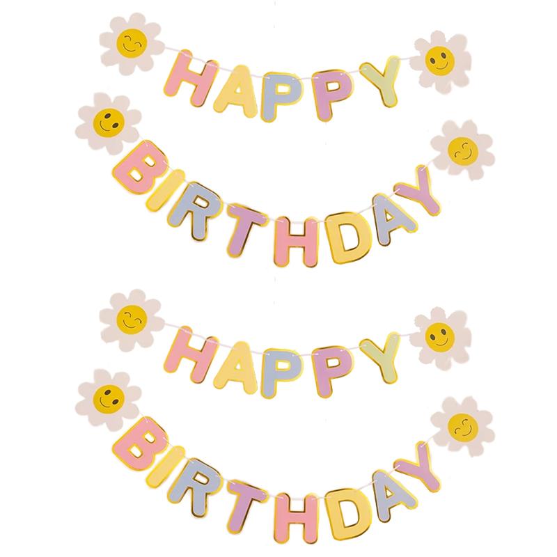 1-5 Stück Geburtstagsflagge Partybanner Blume Für Zuhause Zimmer Girlande Kinderflagge Happy Birthday Party Atmosphäre Dekorationen Zubehör