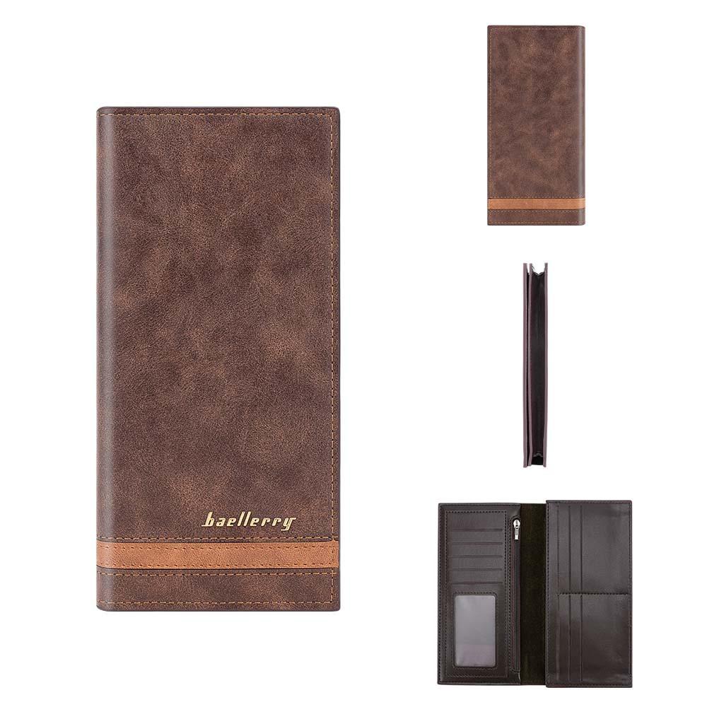 

Baellerry Мужской бумажник бифолд RFID длинный кошелек держатель для карт с множеством отделений для карт модный лоскутный кошелек для монет в стиле сумки для костюма темно-коричневого