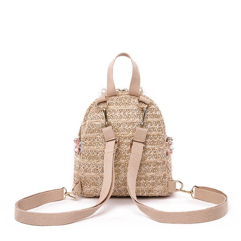 Lightweight Backpack Women's New Straw Woven Pearl Small Backpack Outdoor Leisure Simple Women's Bag