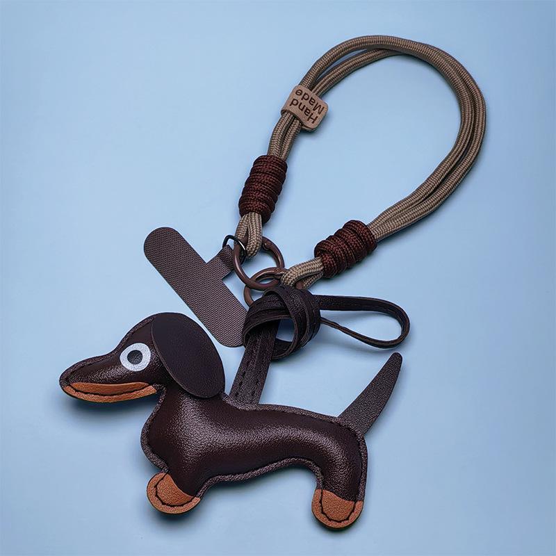 Breloc Piele Teckel Pui & Șnur Telefon