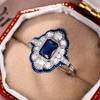 Huitan Retro Blue Rings Women Anniversary Evening Party Dazzling Cubic Zirconia  Color Elegant Lady's Ring Vintage Jewelry