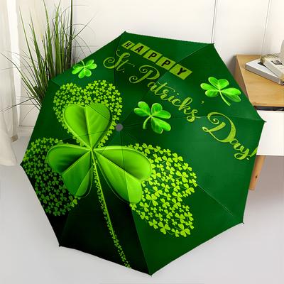 Clover, St. Patrick's Day Themed Automatic Opening and Closing Umbrella, Portable Tri Fold Small Umbrella for Men and Women,Gift0725054z