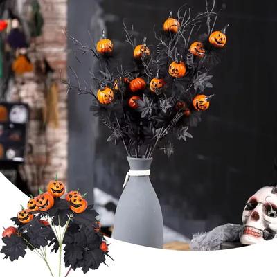 Simulierter Kürbis Ahornblatt Bündel Halloween DIY Dekoration Kreatives Design Schmuckstück Party Outdoor Schwarze Äste Blätter