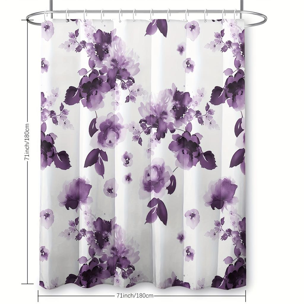 1 Piece Waterproof Floral Shower Curtain Set With Hooks - Machine Washable Polyester Fabric For Bathroom Decoration