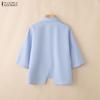 ZANZEA Women Casual Turn Down Collar Solid Color Loose Half Sleeve Blouse