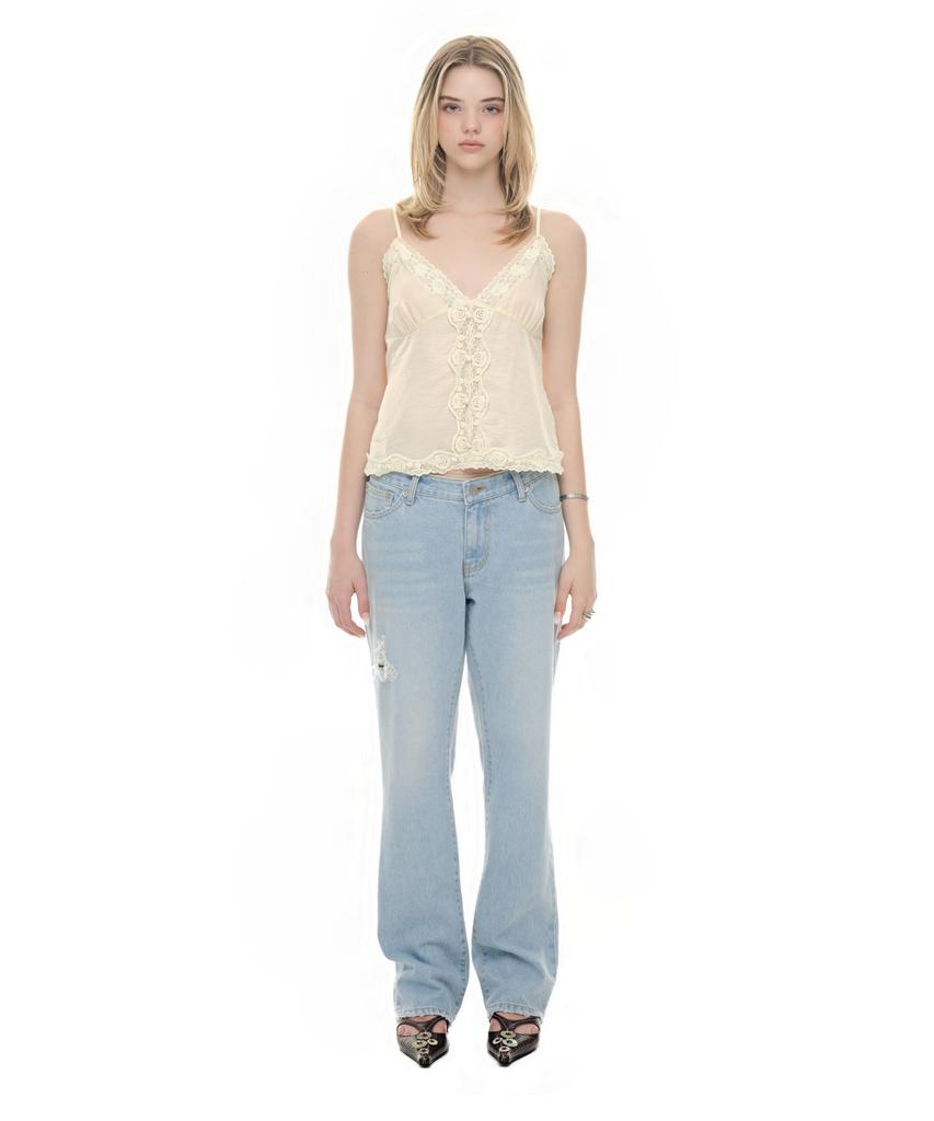 TOOMUCHTAX Lace Slip Sleeveless Top Yellow