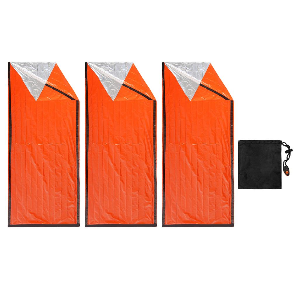 3pcs Emergency Sleeping Bag Thermal Rainproof Windproof Lightweight Survival Sleeping Bag for Camping Hiking Outdoor Envelope Sleeping Bag with Whistl