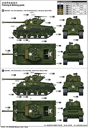 iLoveKit 1/16 scale US Army M4A3E8 Sherman Medium Tank Early Model Plastic Model Kit ILK61619 Molded in Color