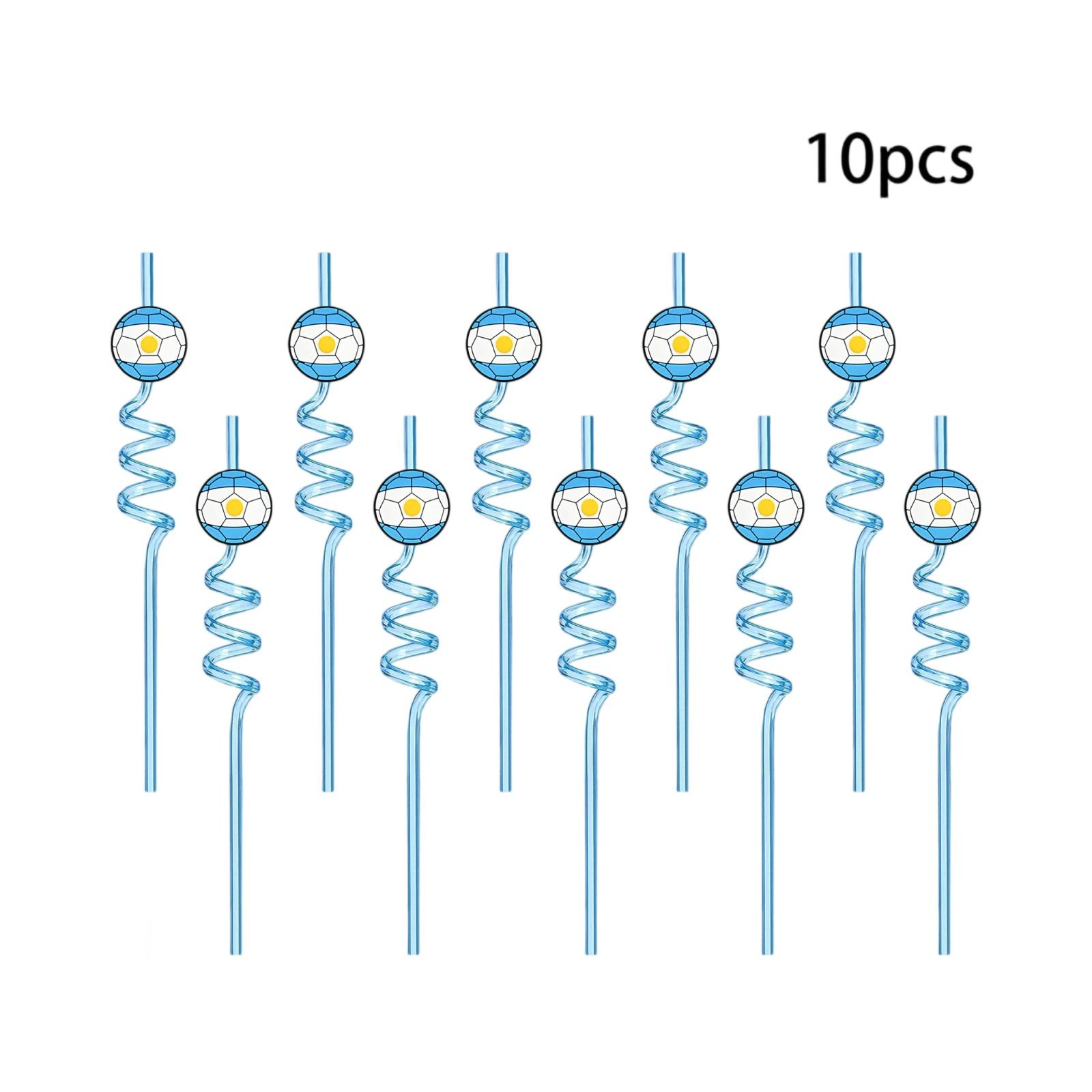 

Football Themed Cartoon Spiral Straw Set with Creative Design 10PC One Size синий