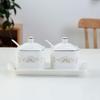 Lotus Ceramic Condiment Jar Set for Salt, Sugar, Soy Sauce, and Vinegar