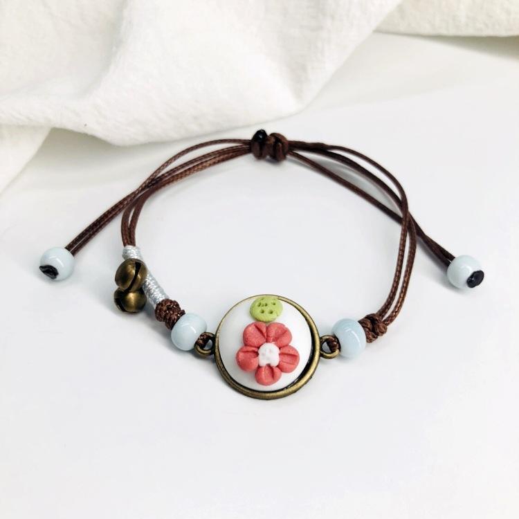 Retro Stone Flower Bracelet Female Jingdezhen Handmade Jewelry Woven Ceramic Pinched Flower Bracelet